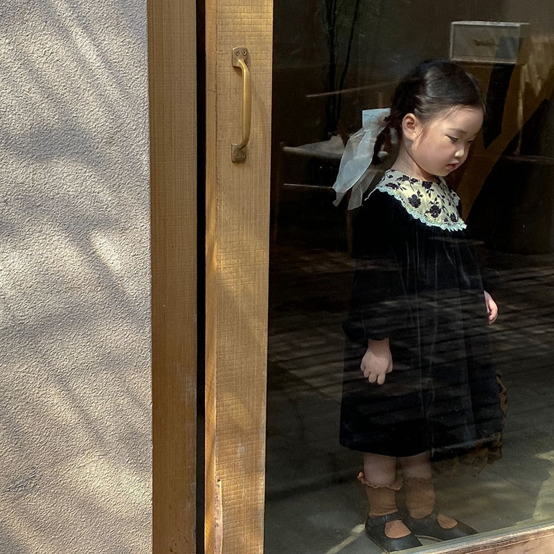 -キッズ レース フラワー カラー 長袖 ワンピース - mamahalo shop - 長袖ワンピース -  べビー服 - 子供服 - 男の子 - 女の子