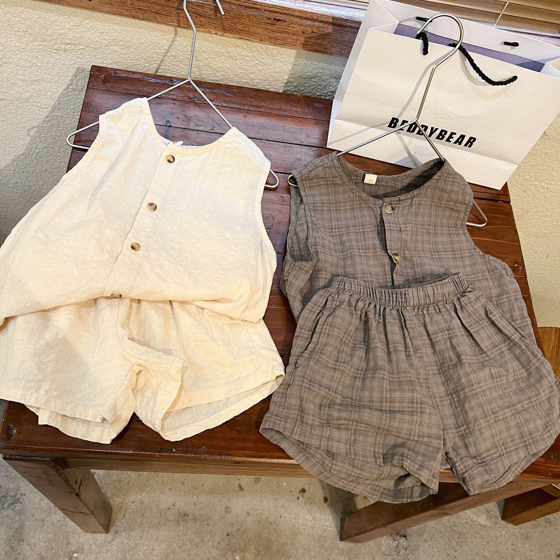 -キッズ セットアップ ノースリーブ シャツ トップス パンツ - mamahalo shop - ノースリーブセットアップ -  べビー服 - 子供服 - 男の子 - 女の子