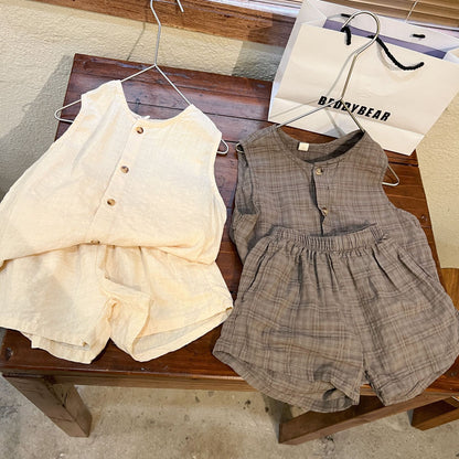-キッズ セットアップ ノースリーブ シャツ トップス パンツ - mamahalo shop - ノースリーブセットアップ -  べビー服 - 子供服 - 男の子 - 女の子