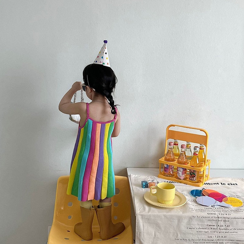 -キッズ カラフル ストライプ キャミソール ワンピース - mamahalo shop - ノースリーブワンピース -  べビー服 - 子供服 - 男の子 - 女の子