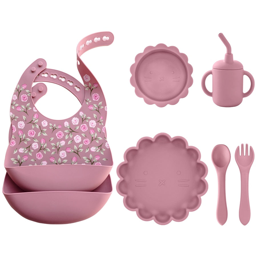 -6個セット シリコン セット ベビー ビブ 吸盤 ボウル カップ トレーニング スプーン フォーク - mamahalo shop - ベビーキッズ食器 -  べビー服 - 子供服 - 男の子 - 女の子