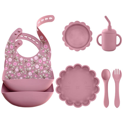 -6個セット シリコン セット ベビー ビブ 吸盤 ボウル カップ トレーニング スプーン フォーク - mamahalo shop - ベビーキッズ食器 -  べビー服 - 子供服 - 男の子 - 女の子