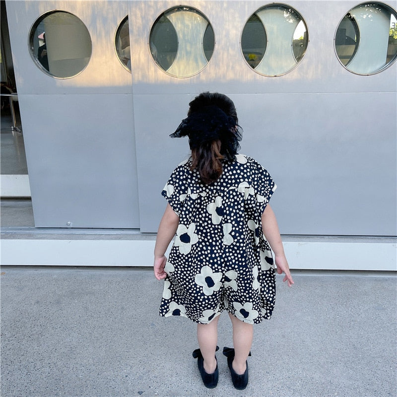 -キッズ 北欧風 ビッグ フラワー 半袖 ルーズ ジャンプスーツ つなぎ - mamahalo shop - 半袖ジャンプスーツ -  べビー服 - 子供服 - 男の子 - 女の子