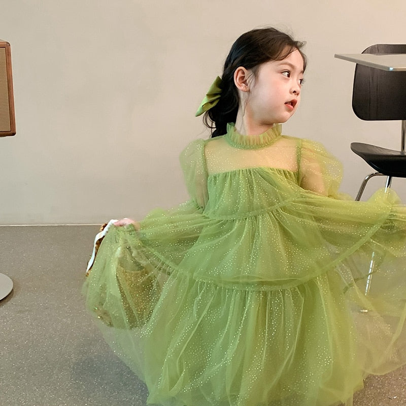-キッズ メッシュ チュール チュチュ 長袖 プリンセス ドレス ワンピース - mamahalo shop - 長袖ワンピース -  べビー服 - 子供服 - 男の子 - 女の子