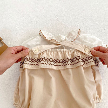 ベビー 刺繍 ステッチ フラワー ノースリーブ ロンパース 半袖 ブラウス シャツ トップス - mamahalo shop - ノースリーブロンパース - ベビー服 - 子供服 - 男の子 - 女の子