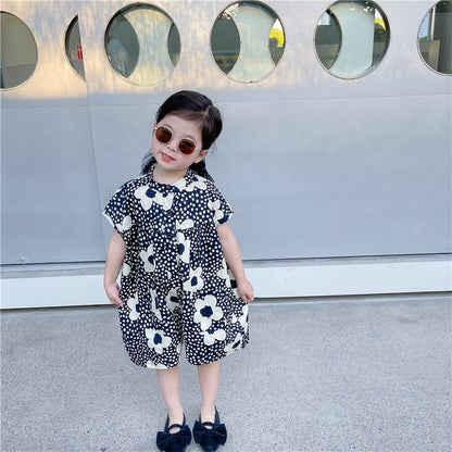 -キッズ 北欧風 ビッグ フラワー 半袖 ルーズ ジャンプスーツ つなぎ - mamahalo shop - 半袖ジャンプスーツ -  べビー服 - 子供服 - 男の子 - 女の子