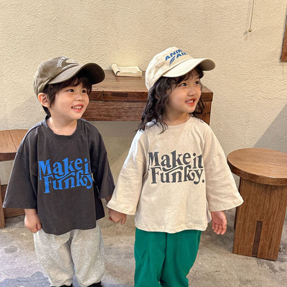 -キッズ レターロゴ 肩落ち ルーズ 長袖 Tシャツ トップス 4600B - mamahalo shop - 長袖Tシャツ -  べビー服 - 子供服 - 男の子 - 女の子