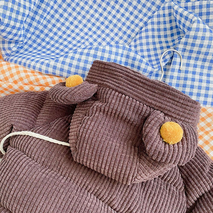 -キッズ コーデュロイ 裏フリース くま耳 フーディ ジャケット ポシェット セット アウター - mamahalo shop - ショートコート・ジャケット・ジャンパー -  べビー服 - 子供服 - 男の子 - 女の子