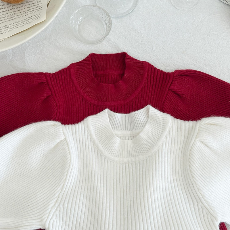 -ベビー キッズ ニット パフスリーブ ドレス ワンピース - mamahalo shop - 長袖ワンピース -  べビー服 - 子供服 - 男の子 - 女の子