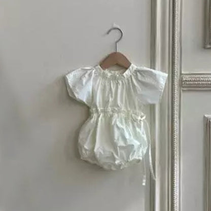 -ベビー ウエストマーク 半袖 ロンパース ピンク ベージュ ガールズ【mh0002089】 - mamahalo shop - 半袖ロンパース -  べビー服 - 子供服 - 男の子 - 女の子