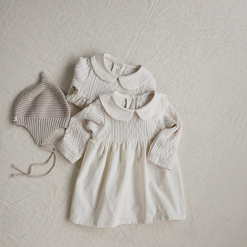 -ベビー ドッキング 丸襟 長袖 ロンパース ワンピース リンクコーデ 姉妹 お揃い - mamahalo shop - 長袖ワンピース -  べビー服 - 子供服 - 男の子 - 女の子