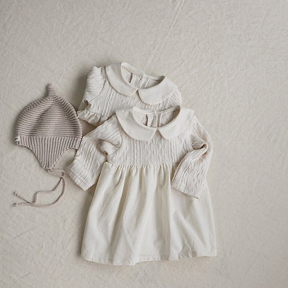 -ベビー ドッキング 丸襟 長袖 ロンパース ワンピース リンクコーデ 姉妹 お揃い - mamahalo shop - 長袖ワンピース -  べビー服 - 子供服 - 男の子 - 女の子