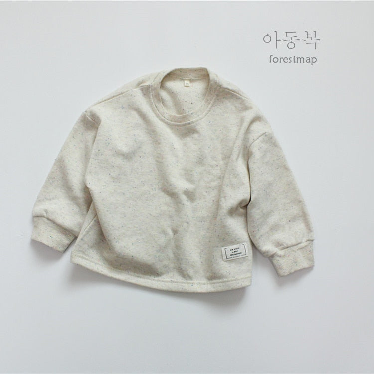 -キッズ シンプル カラーネップ 長袖 スウェットシャツ Tシャツ トップス - mamahalo shop - 長袖Tシャツ -  べビー服 - 子供服 - 男の子 - 女の子