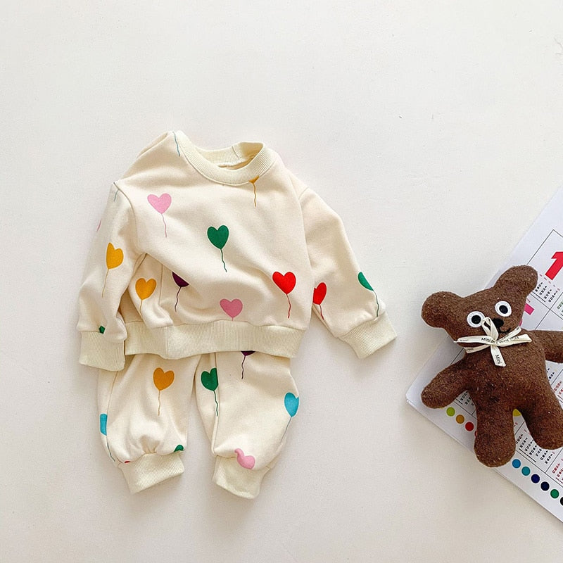 -ベビー セットアップ カラフル ハート バルーン スウェット トレーナー パンツ - mamahalo shop - 長袖セットアップ -  べビー服 - 子供服 - 男の子 - 女の子