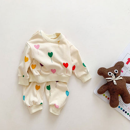 -ベビー セットアップ カラフル ハート バルーン スウェット トレーナー パンツ - mamahalo shop - 長袖セットアップ -  べビー服 - 子供服 - 男の子 - 女の子