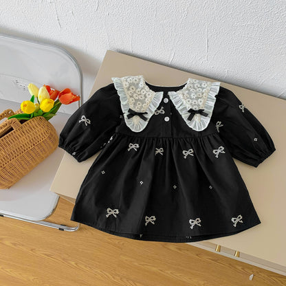 -☺︎ ベビー フラワー レース リボン 長袖 ロンパース ワンピース 足つきレギンスパンツ タイツ - mamahalo shop - 長袖ロンパース -  べビー服 - 子供服 - 男の子 - 女の子