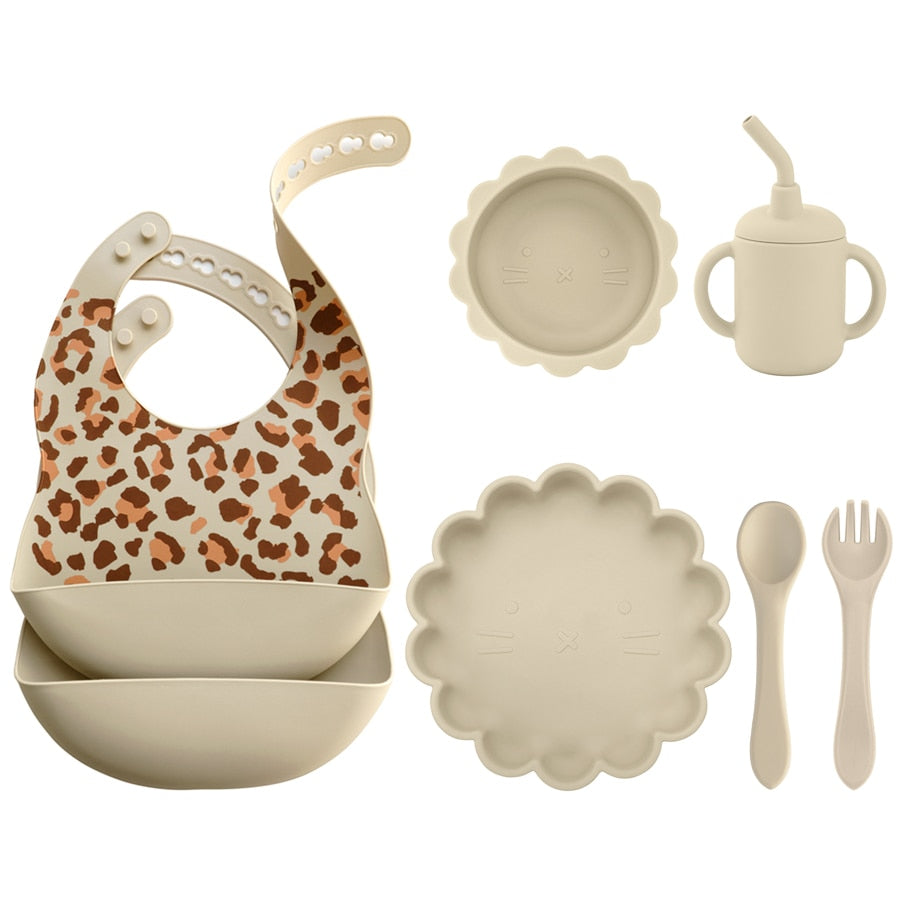 -6個セット シリコン セット ベビー ビブ 吸盤 ボウル カップ トレーニング スプーン フォーク - mamahalo shop - ベビーキッズ食器 -  べビー服 - 子供服 - 男の子 - 女の子
