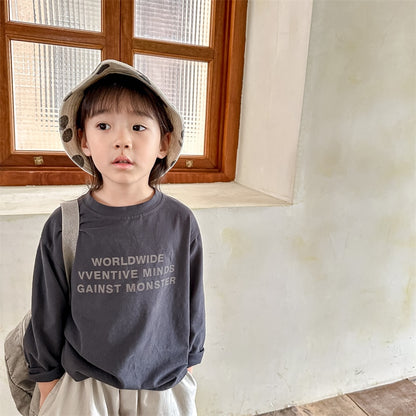 -キッズ レターロゴ 長袖 ルーズ Tシャツ トップス【mh0001288】 - mamahalo shop - 長袖Tシャツ -  べビー服 - 子供服 - 男の子 - 女の子