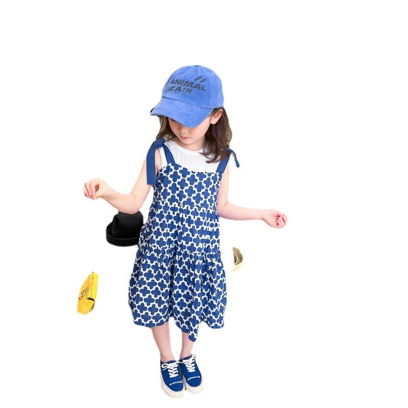 -キッズ 幾何学 フラワー リボン キャミソール ワンピース【mh0000885】 - mamahalo shop - タンクトップ・キャミソール・ノースリーブトップス -  べビー服 - 子供服 - 男の子 - 女の子