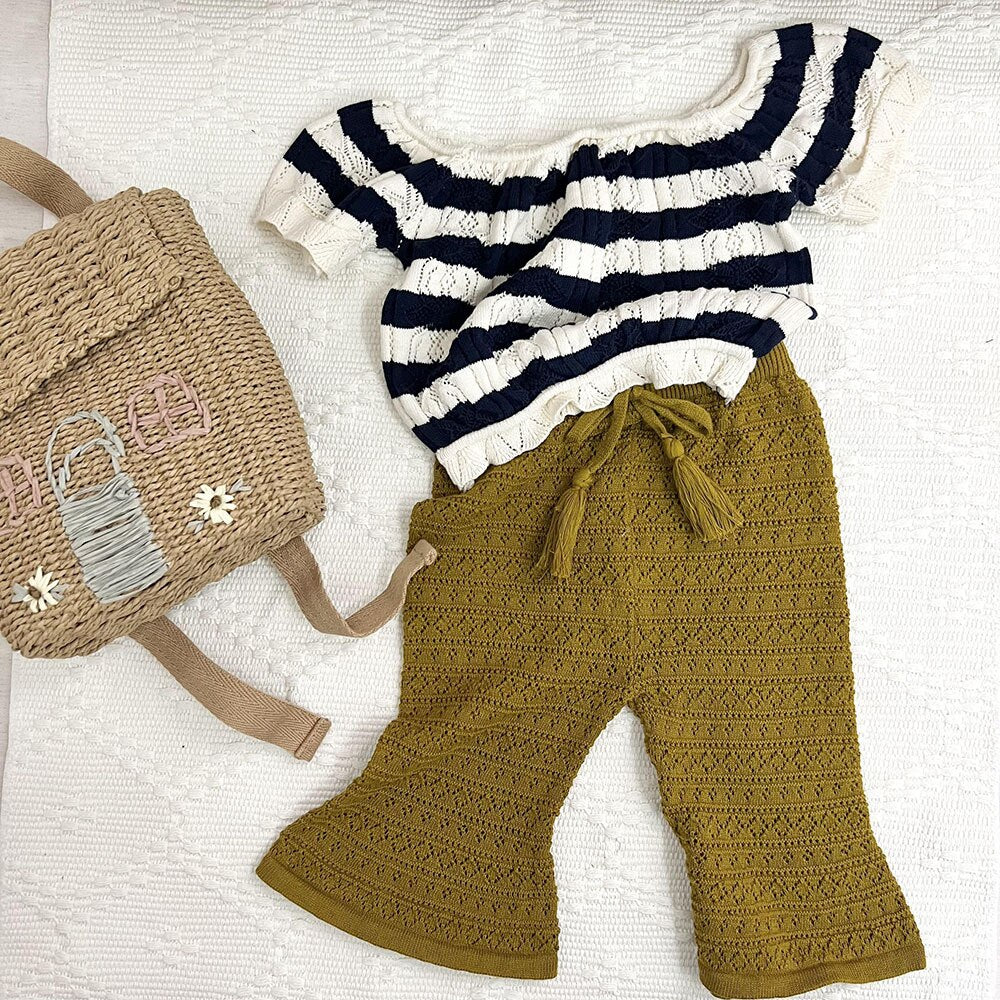 -ベビー キッズ サマー レースニット ボーダー 半袖 トップス - mamahalo shop - 半袖Tシャツ -  べビー服 - 子供服 - 男の子 - 女の子