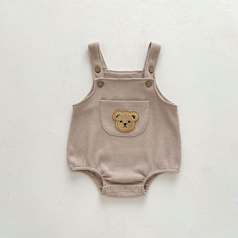 -ベビー くま ベア ワッフル サスペンダー ロンパース 半袖 Tシャツ - mamahalo shop - 半袖Tシャツ -  べビー服 - 子供服 - 男の子 - 女の子