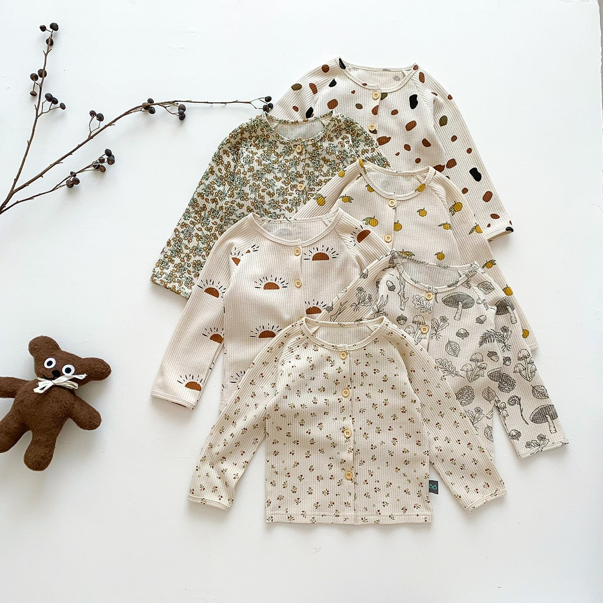 -キッズ 長袖 プリント セットアップ パジャマ トップス パンツ レモン フラワー - mamahalo shop - 長袖パジャマ -  べビー服 - 子供服 - 男の子 - 女の子