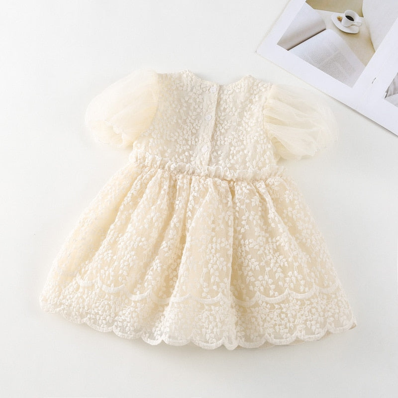 キッズ レース チュール 刺繍 半袖 パフスリーブ ドレス ワンピース - mamahalo shop - 半袖ワンピース - ベビー服 - 子供服 - 男の子 - 女の子