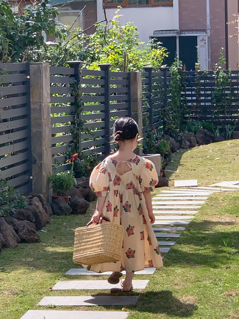 -キッズ ローズ フラワー 半袖 ワンピース シャツ ブラウス ハーフパンツ リンク 兄弟 姉妹 お揃い コーデ - mamahalo shop - 半袖ワンピース -  べビー服 - 子供服 - 男の子 - 女の子