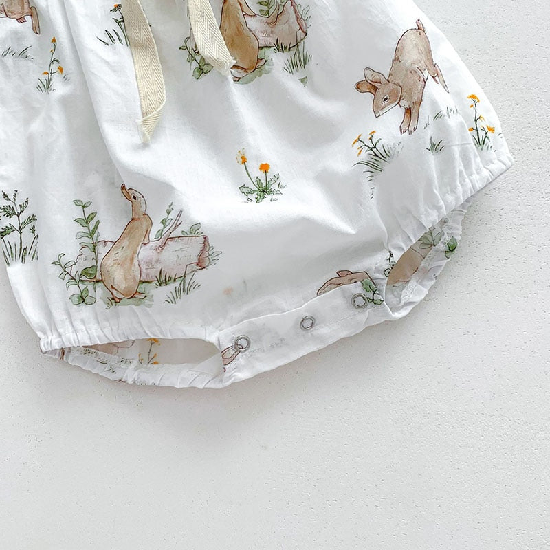 ベビー うさぎ バニー ラビット 半袖 リボン パフスリーブ ロンパース - mamahalo shop - 半袖ロンパース - ベビー服 - 子供服 - 男の子 - 女の子