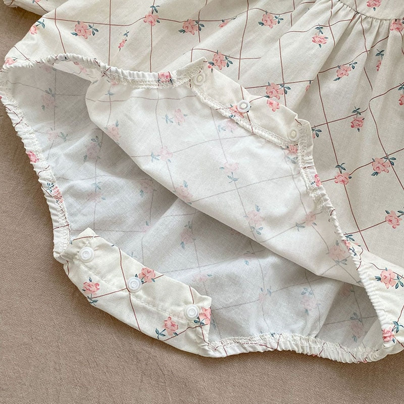 ベビー レース襟 フラワー チェック 長袖 ロンパース - mamahalo shop - 長袖ロンパース - ベビー服 - 子供服 - 男の子 - 女の子