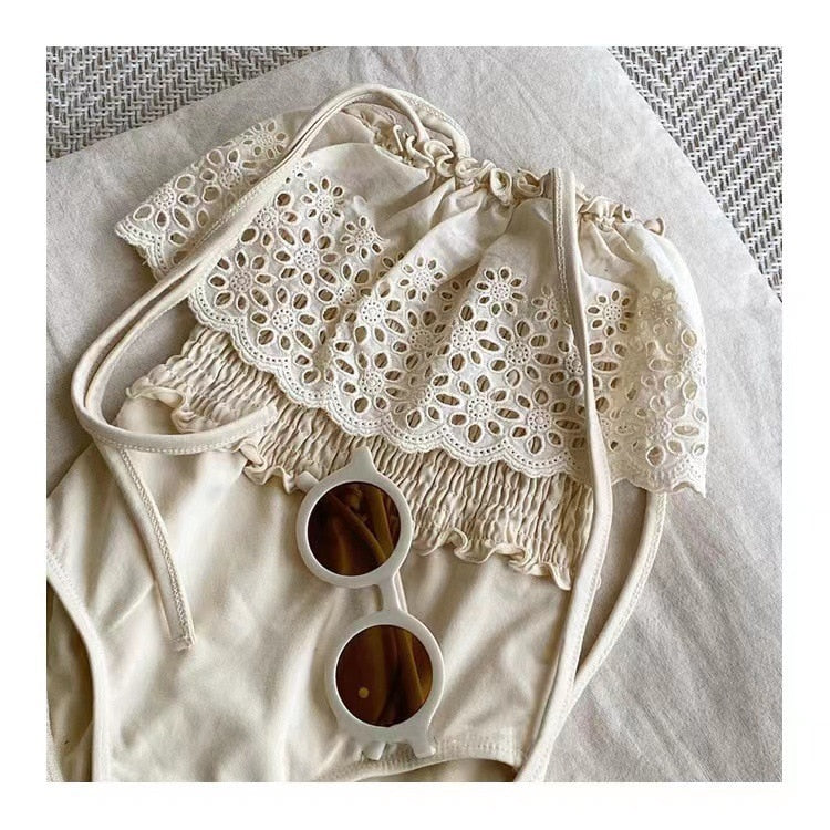 -キッズ 水着 ワンピース レース フリル シャーリング スイムウェア【mh0000808】 - mamahalo shop - ベビー用水着 -  べビー服 - 子供服 - 男の子 - 女の子