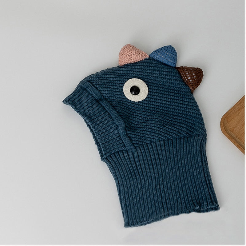 -キッズ ニット ダイナソー 恐竜 フーディ フード ケープ スカーフ キャップ 帽子 - mamahalo shop - ベビー用帽子 -  べビー服 - 子供服 - 男の子 - 女の子