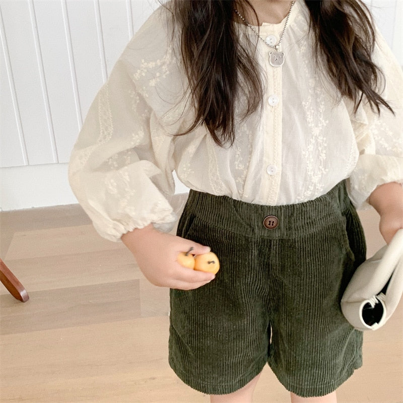 -キッズ フラワー レース 刺繍 長袖 ブラウス シャツ - mamahalo shop - 長袖シャツ・ブラウス -  べビー服 - 子供服 - 男の子 - 女の子