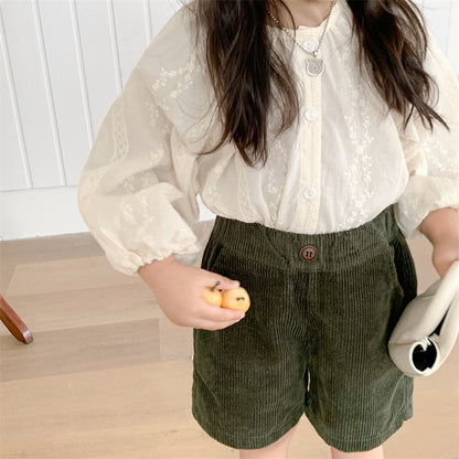 -キッズ フラワー レース 刺繍 長袖 ブラウス シャツ - mamahalo shop - 長袖シャツ・ブラウス -  べビー服 - 子供服 - 男の子 - 女の子