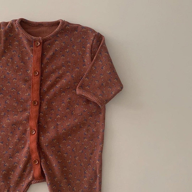 -ベビー フラワー ワッフル 長袖 ジャンプスーツ ロンパース - mamahalo shop - 長袖ロンパース -  べビー服 - 子供服 - 男の子 - 女の子