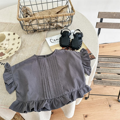 -キッズ ラッフル フリル  ピンタック ブラウス トップス - mamahalo shop - 半袖シャツ・ブラウス -  べビー服 - 子供服 - 男の子 - 女の子