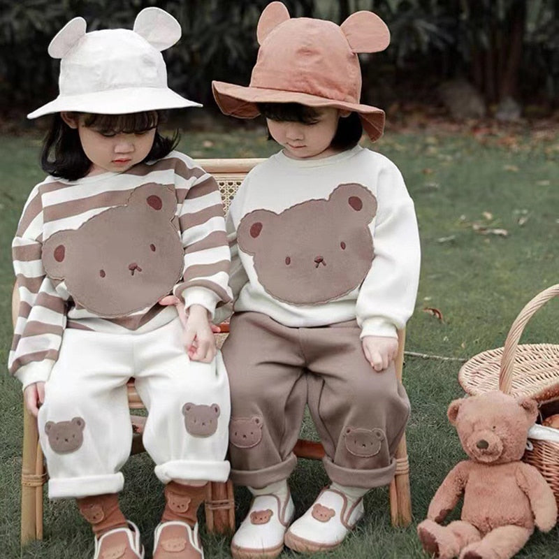 -キッズ くま ベア ボーダー 無地 トップス パンツ - mamahalo shop - ロングパンツ・スウェットパンツ -  べビー服 - 子供服 - 男の子 - 女の子