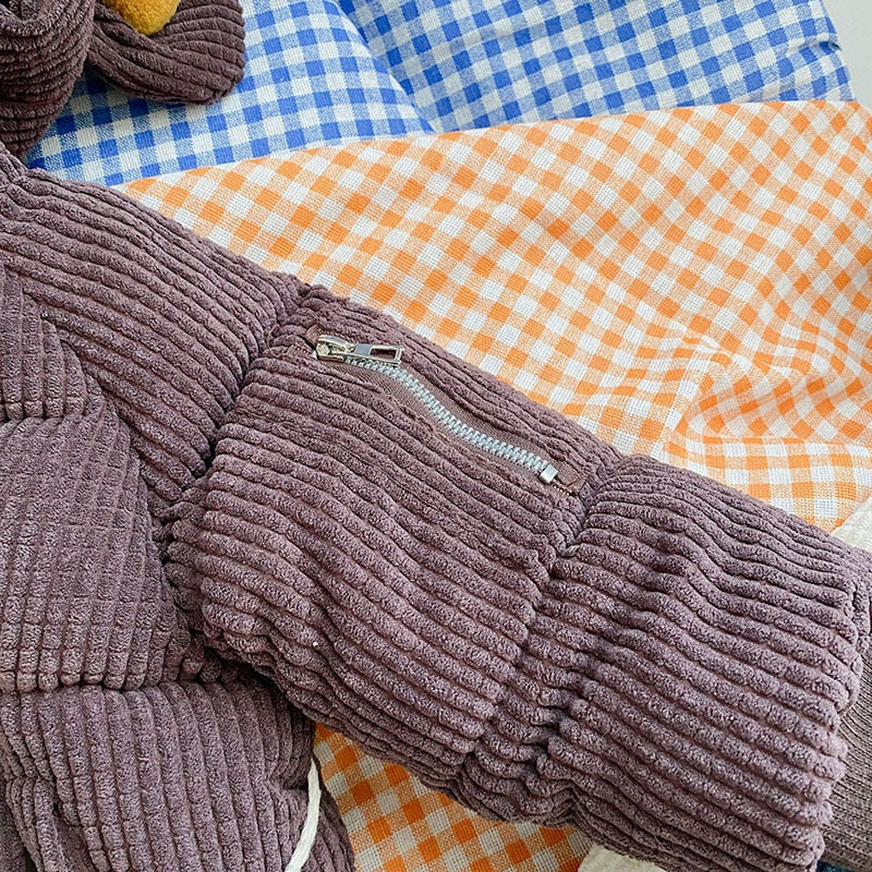 -キッズ コーデュロイ 裏フリース くま耳 フーディ ジャケット ポシェット セット アウター - mamahalo shop - ショートコート・ジャケット・ジャンパー -  べビー服 - 子供服 - 男の子 - 女の子