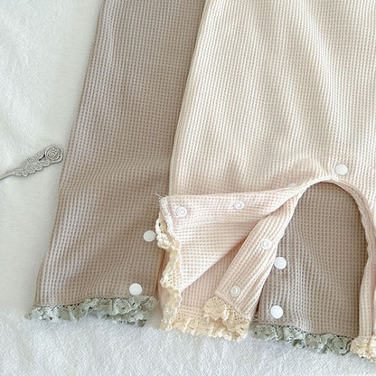 -ベビー レース ワッフル 長袖 ロンパース ジャンプスーツ - mamahalo shop - 長袖ロンパース -  べビー服 - 子供服 - 男の子 - 女の子