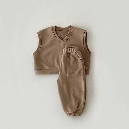 -ベビー セットアップ Vネック ベスト パンツ - mamahalo shop - ノースリーブセットアップ -  べビー服 - 子供服 - 男の子 - 女の子