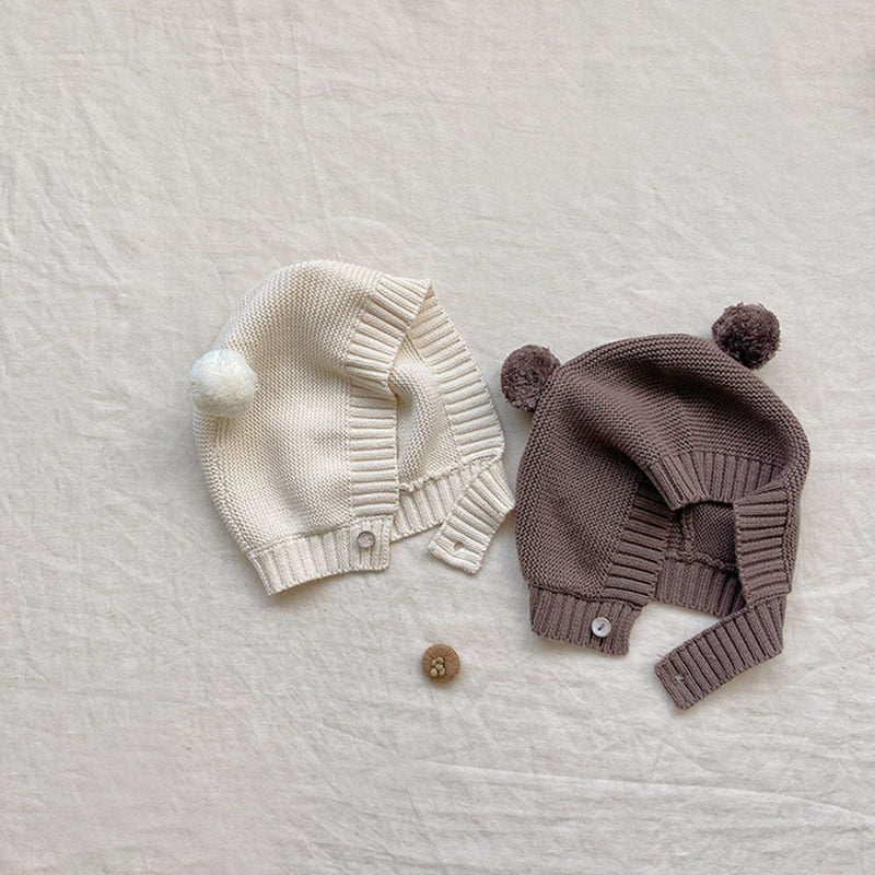 -ベビー ニット 長袖 ロンパース ジャンプスーツ くま耳 帽子 セット - mamahalo shop - 長袖ロンパース -  べビー服 - 子供服 - 男の子 - 女の子