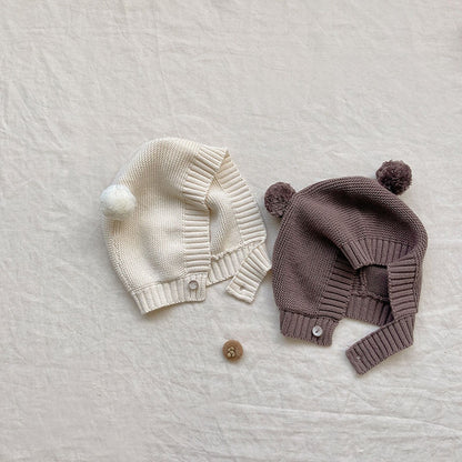-ベビー ニット 長袖 ロンパース ジャンプスーツ くま耳 帽子 セット - mamahalo shop - 長袖ロンパース -  べビー服 - 子供服 - 男の子 - 女の子
