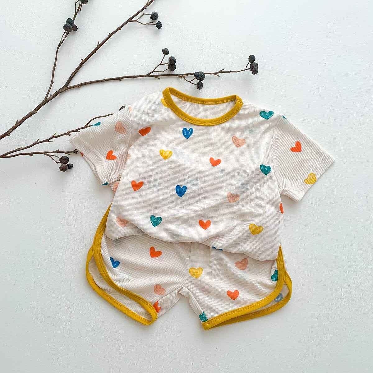 -キッズ 半袖 プリント セットアップ パジャマ Tシャツ ショートパンツ フラワー 恐竜 ダイナソー くま ベア - mamahalo shop - 半袖パジャマ -  べビー服 - 子供服 - 男の子 - 女の子