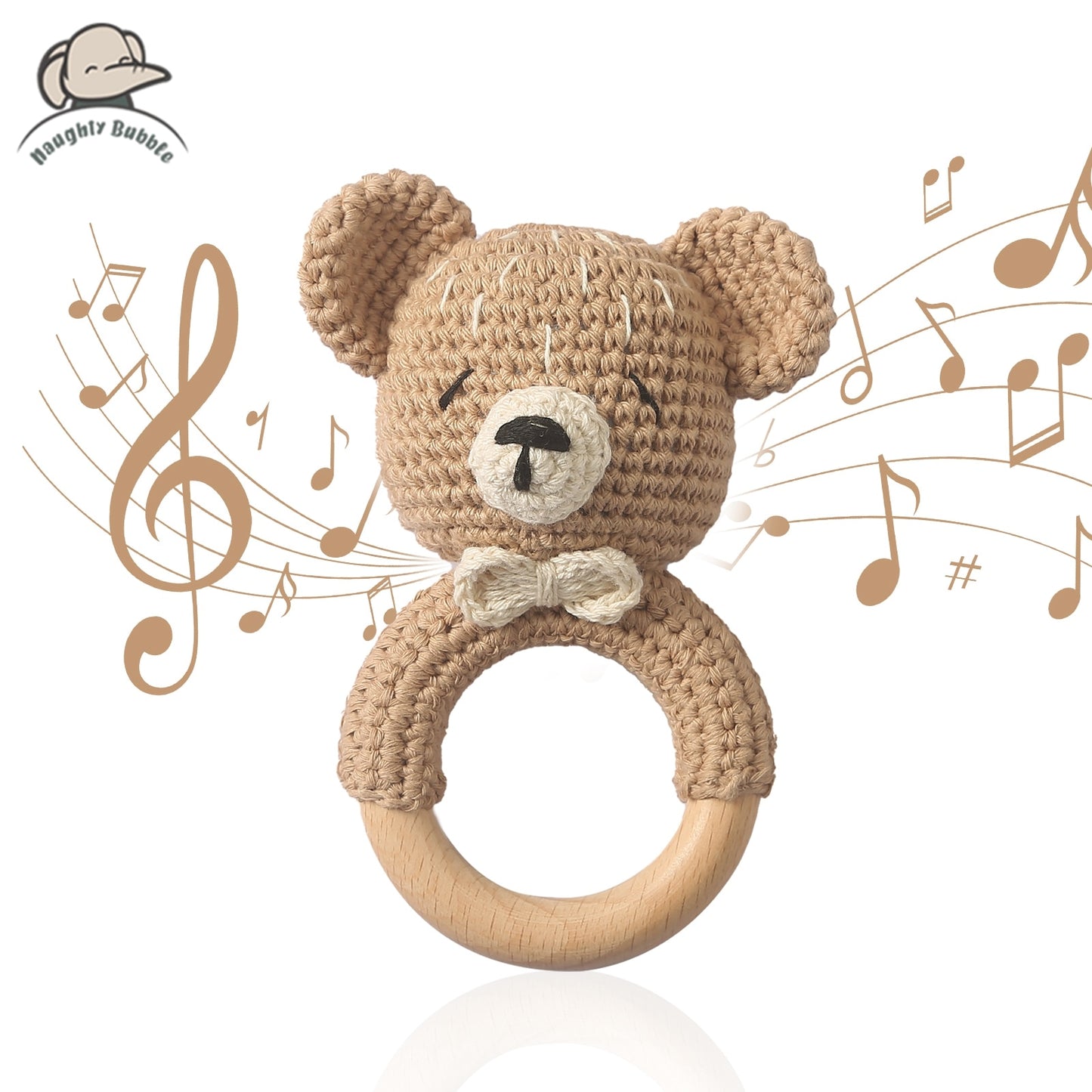 赤ちゃん おもちゃ クマ かぎ針編み 木製 リング ウサギ ラトル ガラガラ - mamahalo shop - がらがら - ベビー服 - 子供服 - 男の子 - 女の子