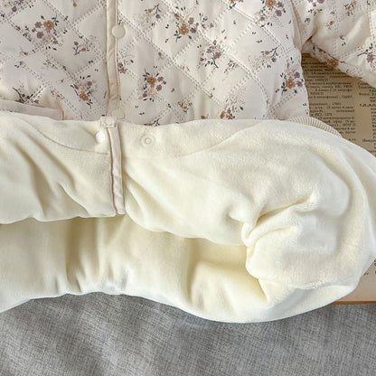 -ベビー キルティング レース フリル ジャンプスーツ ロンパース 帽子 セット - mamahalo shop - アウタージャンプスーツ -  べビー服 - 子供服 - 男の子 - 女の子