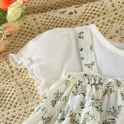 -ベビー フラワー ワンピース ドッキング 半袖 ロンパース ボンネット 帽子 セット - mamahalo shop - 半袖ロンパース -  べビー服 - 子供服 - 男の子 - 女の子