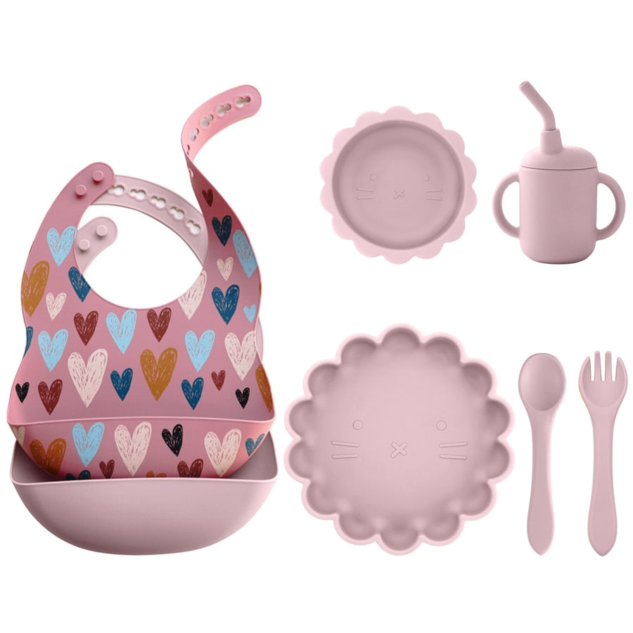 -6個セット シリコン セット ベビー ビブ 吸盤 ボウル カップ トレーニング スプーン フォーク - mamahalo shop - ベビーキッズ食器 -  べビー服 - 子供服 - 男の子 - 女の子