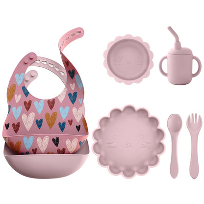 -6個セット シリコン セット ベビー ビブ 吸盤 ボウル カップ トレーニング スプーン フォーク - mamahalo shop - ベビーキッズ食器 -  べビー服 - 子供服 - 男の子 - 女の子