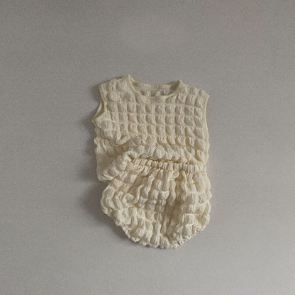 -ベビー セットアップ ポップコーン ノースリーブ トップス ブルマパンツ【mh0000851】 - mamahalo shop - ノースリーブセットアップ -  べビー服 - 子供服 - 男の子 - 女の子