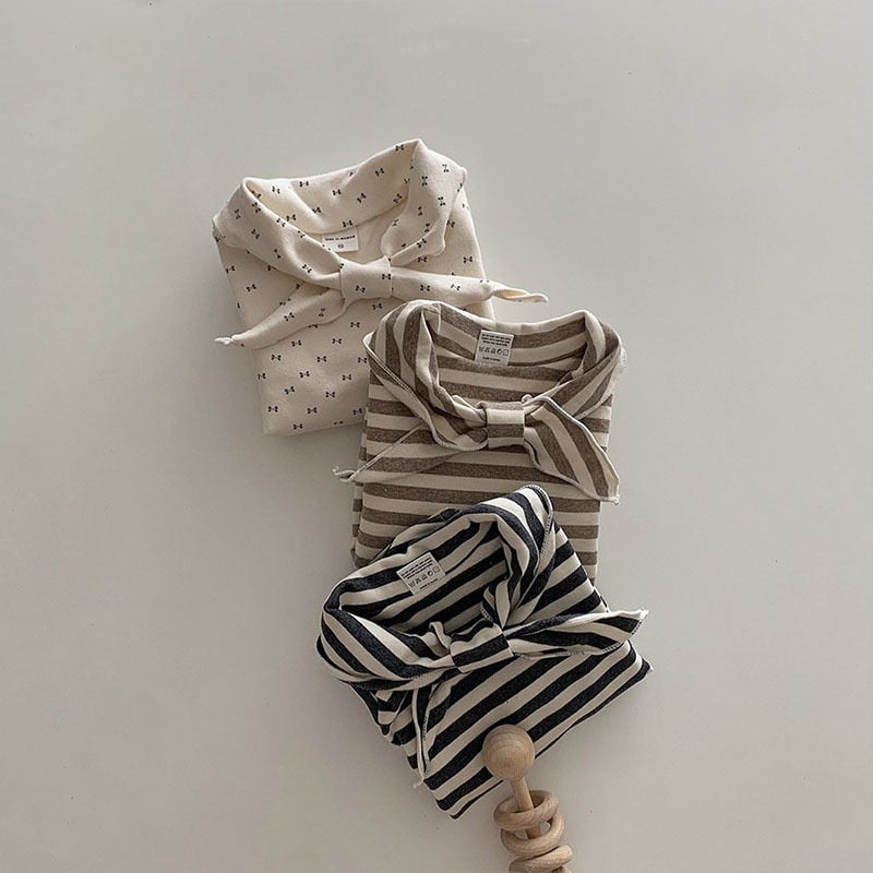 -ベビー セーラー リボンカラー ボーダー リボン 長袖 ロンパース - mamahalo shop - 長袖ロンパース -  べビー服 - 子供服 - 男の子 - 女の子